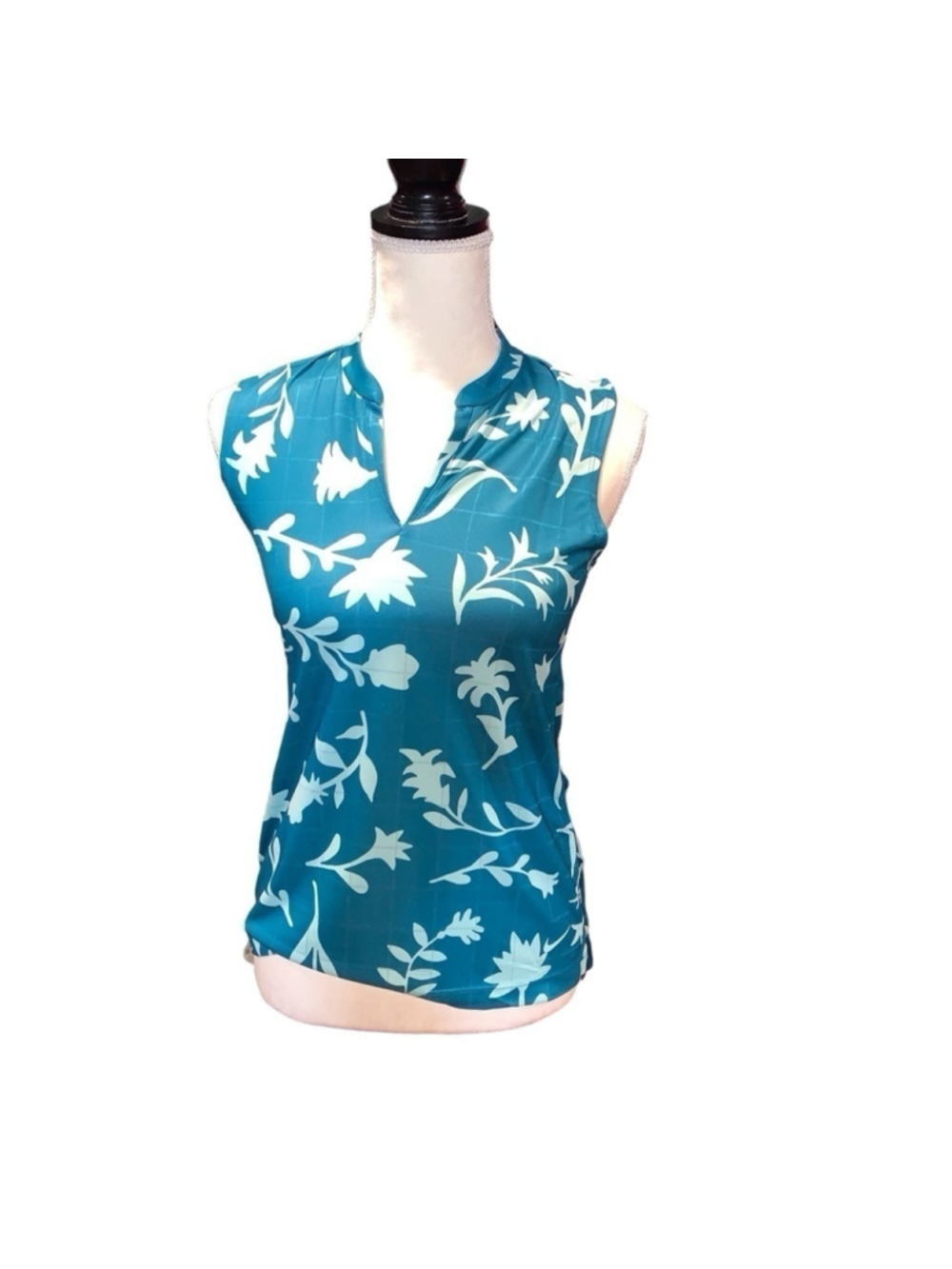 Womens Nike Victory golf shirt teal flowered sleeveless size xs - Picture 2 of 3